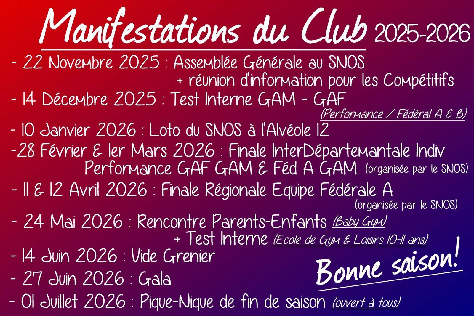 Manifestations du club